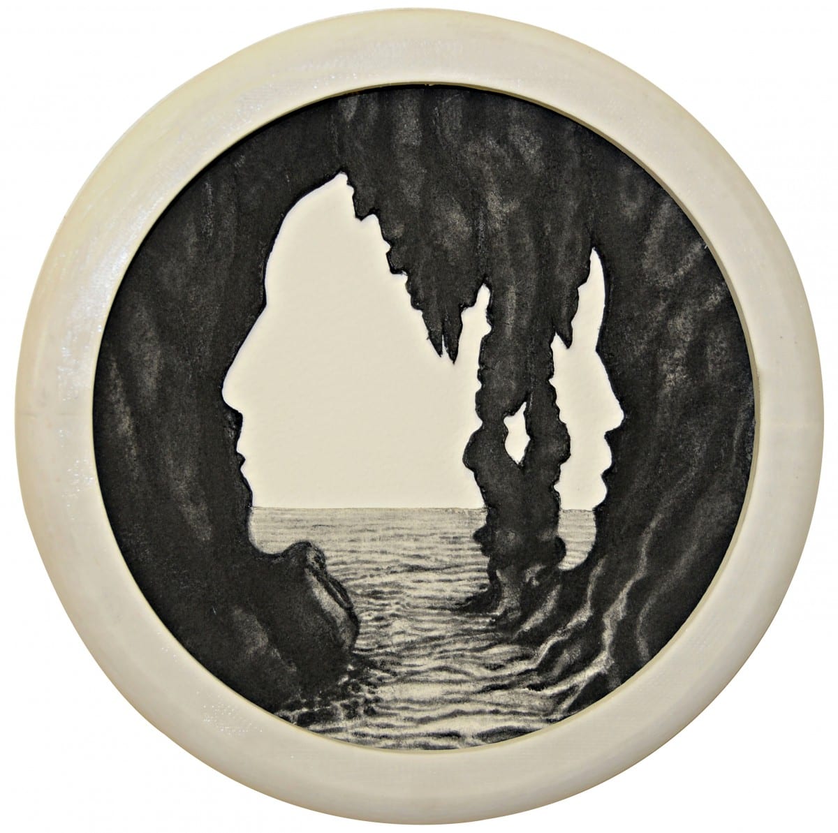 Colette Robbins, The Fortress, graphite painting on paper, custom 3D printed frame, 6.5” diameter, 2013 