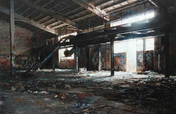 Rick Garland, Fulham Factory, Acrylic with oil glazes on canvas, 120 x 90 cm, 2012 