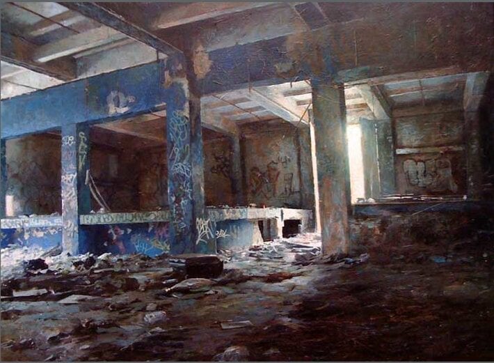 Rick Garland, Blue Factory,  Acrylic on canvas, 45 x 45 cm 2013 