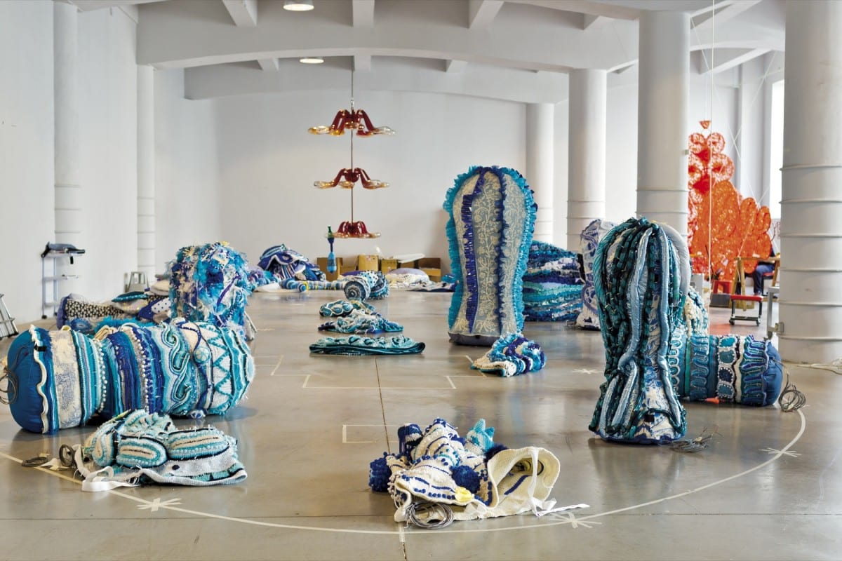 Joana Vasconcelos, Trafaria Praia, 2013.  The Valkyrie Azulejo installation in progress at the artist's studio in Lisbon.  Photograph by Luís Vasconcelos.  © Unidade Infinita Projectos.