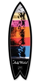 Andy Warhol and Tim Bessell, Last Supper, screenprint on surfboard, 66” x 20.5” x 2.5”, 2013