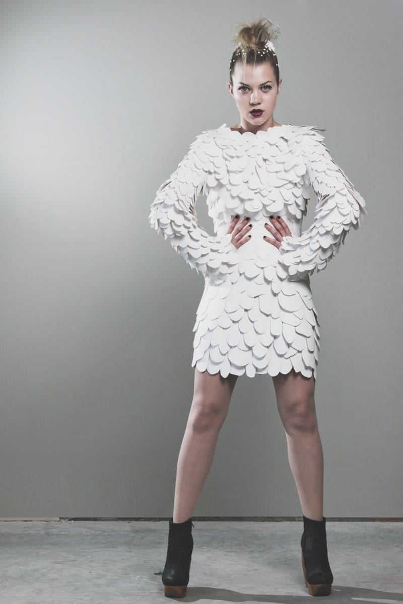 White Reef, Paper dress, May 2013, model: Chelsea Chisholm, hair: Adrianne Turner, photo by Nicole Small