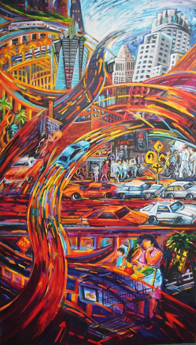 Rafael Escamilla, City, Acrylic on canvas, 48” x 84”, 1998