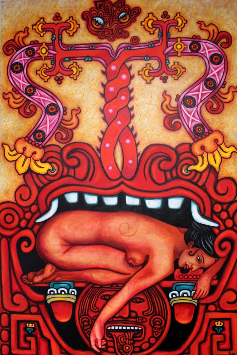 Pola Lopez, The Emergence of The Quinto Sol, Acrylic on canvas, 40” x 60”, 1998