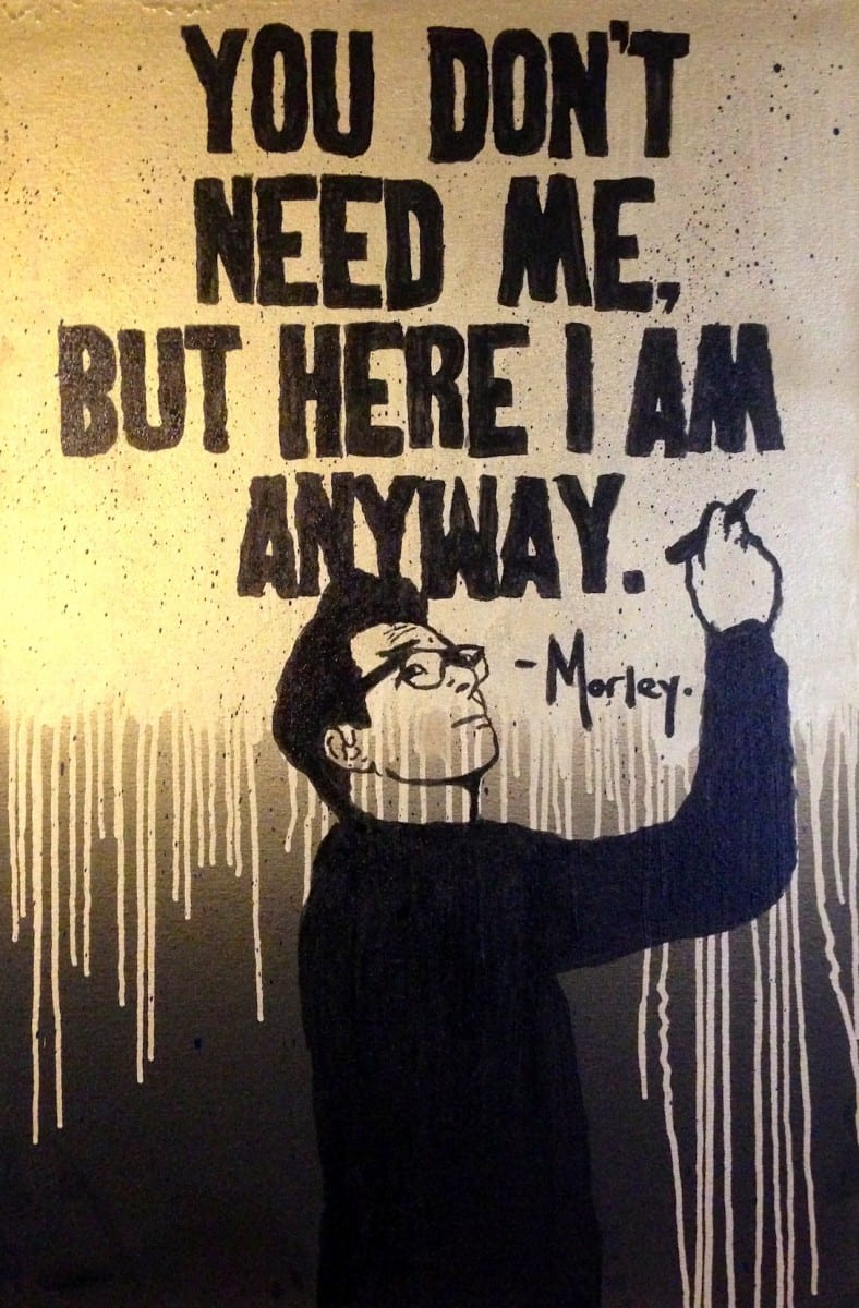 Morley, Need Me, acrylic and aerosol on canvas, 24” x 36”