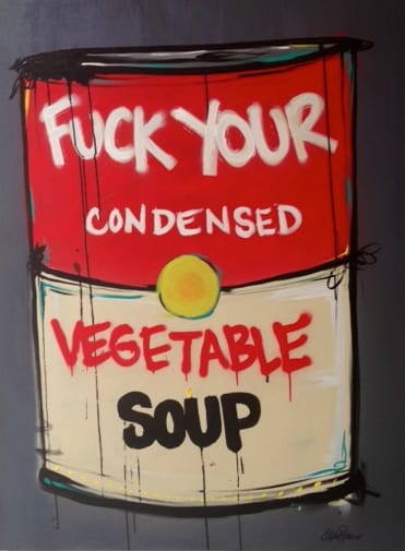 Annie Preece, Vegetable Soup, acrylic on canvas, 36” x 48”
