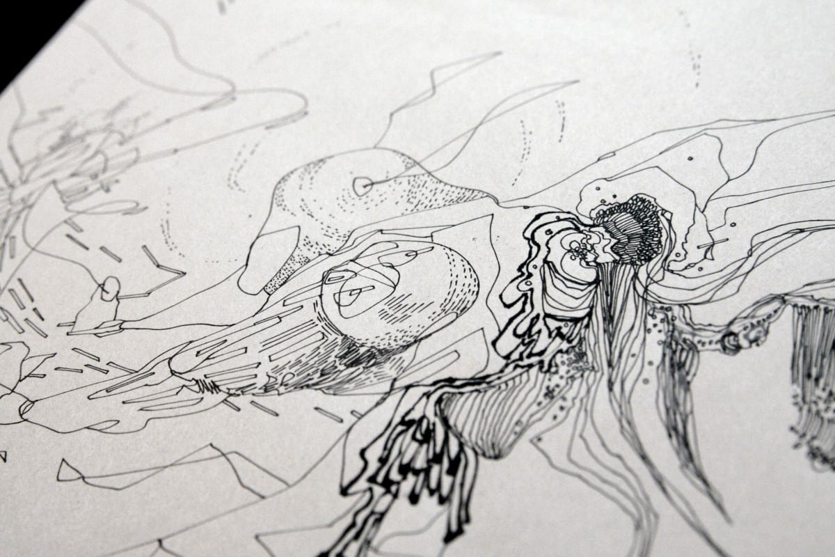 Yosuke Tan (untangle) & Robert Malte Engelsmann (kaeghoro), Synergy 01 (detail), drawing on paper, 265 x 363 mm, 2013, drawing collaboration ©Robert Malte Engelsmann