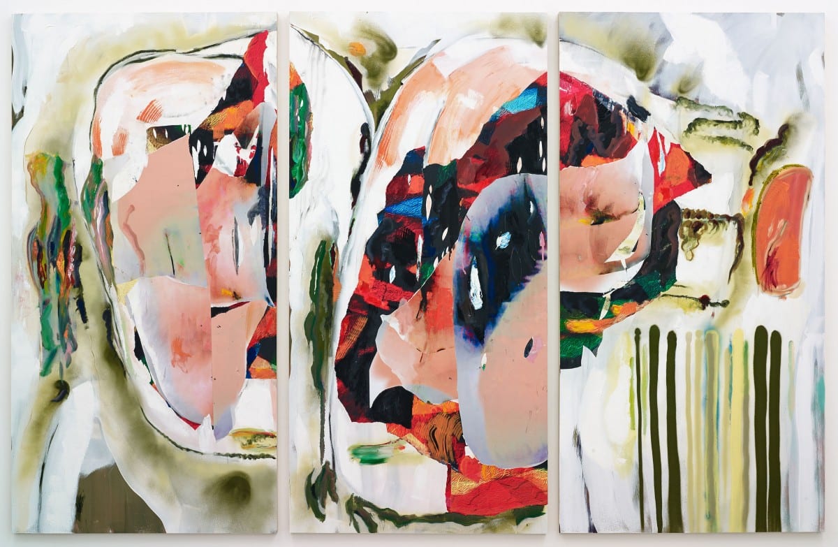 Michael John Kelly, Mask 8 and 9, Oil, acrylic, pigment print collage on panel, 89” x 137", 2012