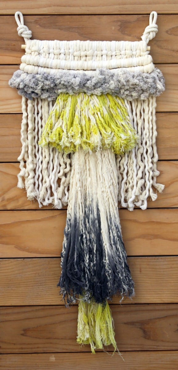 Tanya Aguiñiga Hand dyed black and chartreuse rope wall hanging.  Image courtesy of the Hammer Museum.  