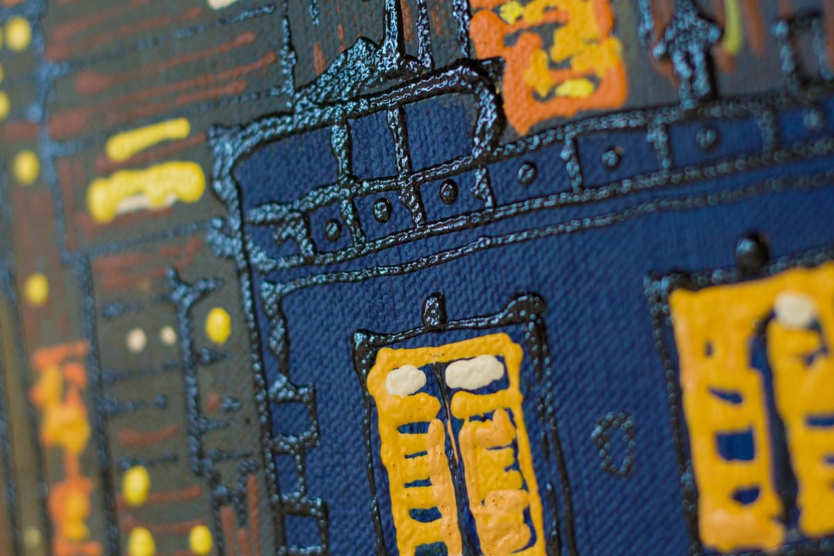 Tony Taj, The City - AMP, mixed media on canvas, 24" x 32", 2011 (Detail) 