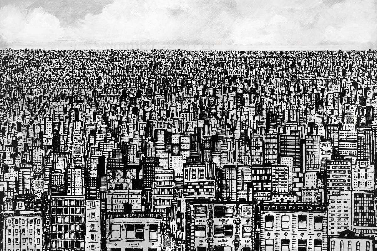 Tony Taj, The City, Alpha - AMP, mixed media on canvas, 24"x32", 2012 