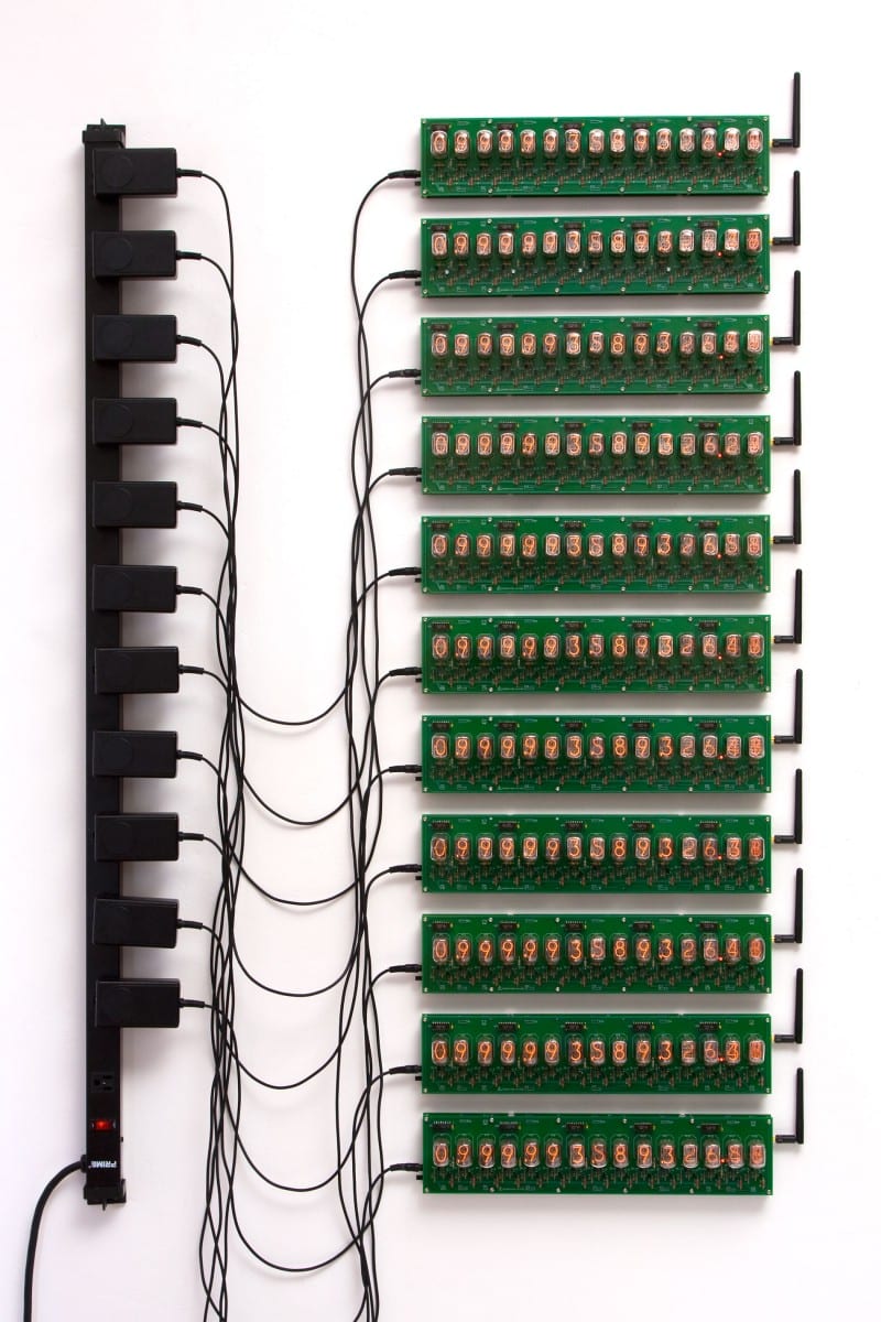 David Adey, Omega Man (Trillion Second Countdown), Russian-suplus nixie tubes, GPS receivers, custom electronics, 2.5" x 9.125", 2013