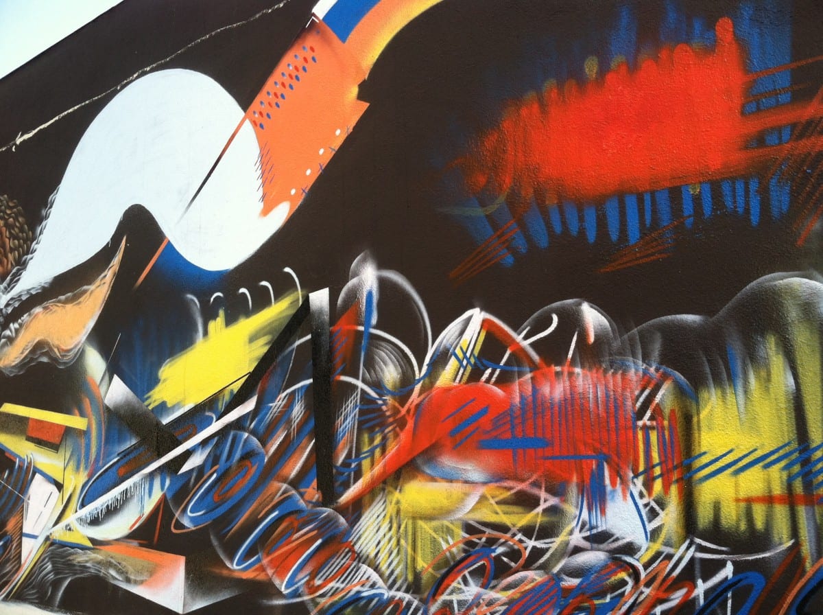 Gianni Arone, section of mural in Highland Park, aerosol, 60'