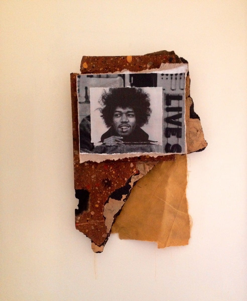 Jimmy Ray Flynn, Jimi Hendrix LIVES, Mixed Media Collage 12" x 17", 2013 