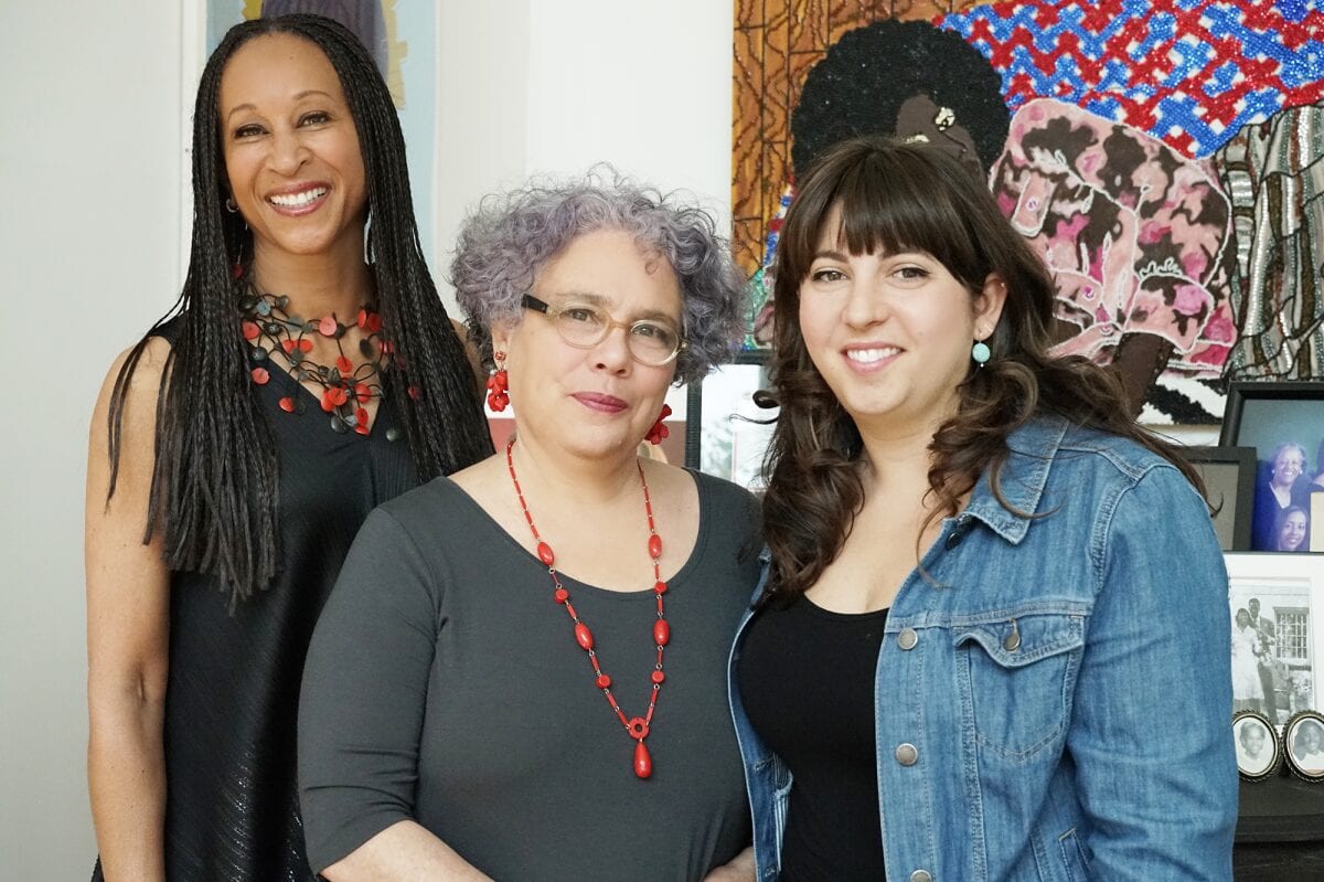 From left to right: Collector and SMMoA chair of INCOGNITO 2014 Dr. V. Joy Simmons, Los Angeles based artist Alison Saar, and Elizabeth Pezza Director of Marketing for SMMoA