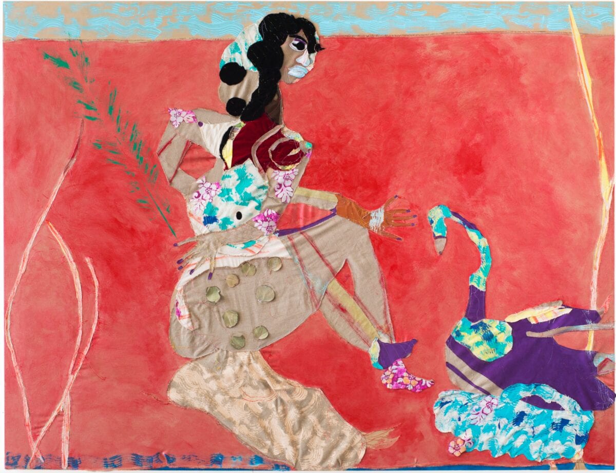 Tschabalala Self, Pink Eye, 2015, Oil, pigment, fabric and acrylic on canvas, 32" x 44," 2015.  